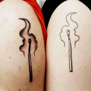 Matching matches.One with shading, mostly a stippling pattern(?)Second tattoo is the outline alone