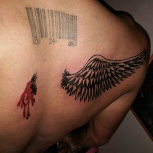 Tattoo uploaded by Achilles Ink • Barcode & Fallen Angel's Wings tattoo •  Tattoodo