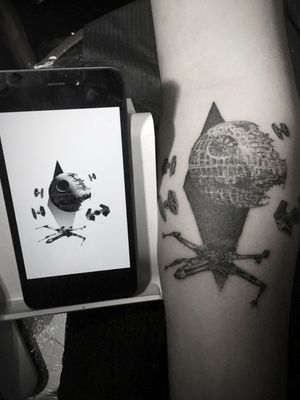 Death Star Tattoo with the design for comparision. Original Flash from me. 
