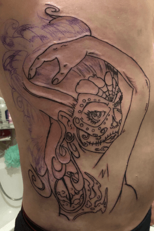 Rib piece day of the dead lady (unfinished) 