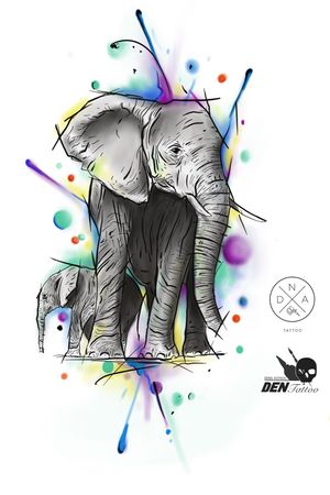 #слон #эскиз #тату #дизайн #tatuaz #tattoo #elephant #family #colour