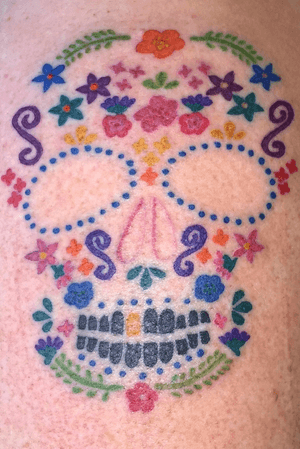 Sugar skull done on clients upper thigh 