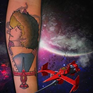 Cowboy Bebop inspired tattoo. Won tattoo of the day with this one at the Brooklyn tattoo expo..#boldwillhold #whipshaded #cowboybebop #animetattoos #animeink #funimation #gamerink #manga #whateverhappenshappens #tattoooftheday #menwithtattoos #cosplay #animehead 