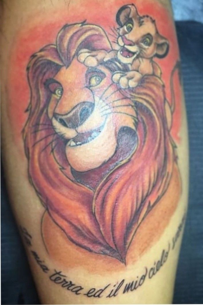 The Lion King patch tattoo done on the calf