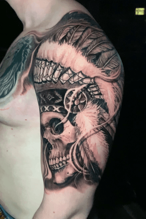 Black and Grey Native Skull that I did.