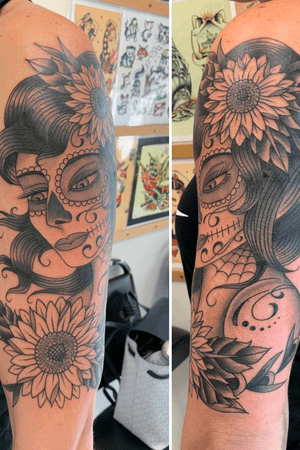 Custom day of the dead girl with sunflowers