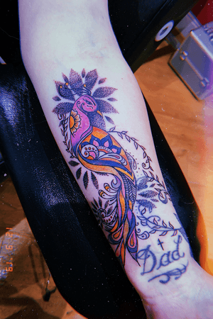 Self harm scar cover up with bold colours and dotwork mandala 🌈✨🌺 #mandala #dotwork #coveruptattoo #neotraditional #colourtattoo