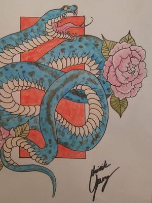 Snake and peony painting#snake #peonies #painting 