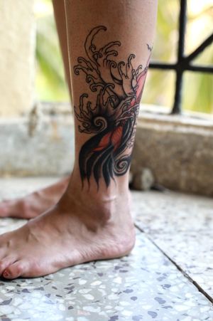 #orientaltattoo custom designed for a client with #koifish as a center focus. Done at catmint tattoo studio in Navi Mumbai, Kharghat
