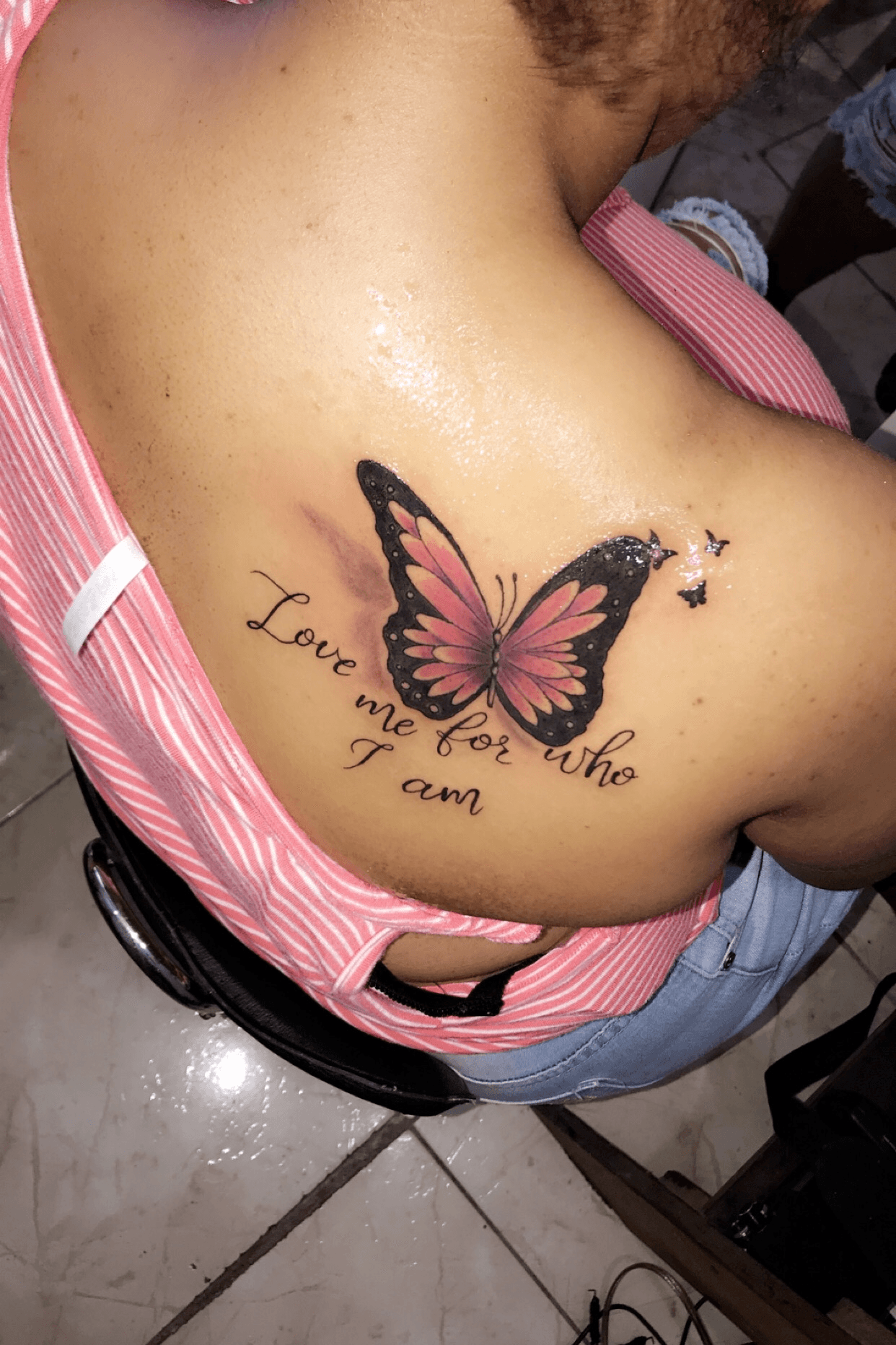 Simple Pink Tribal Butterfly Tattoo Idea