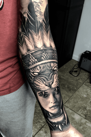 Tiger head set  beautiful woman collar and feather full forearm custom thanks for lookin #tiger 