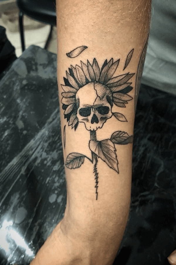 Tattoo uploaded by Anna Ackerman  Skull and sunflower piece from today   Tattoodo
