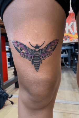 Moth tattoo with purple and magenta colors and black shading #moth #animal