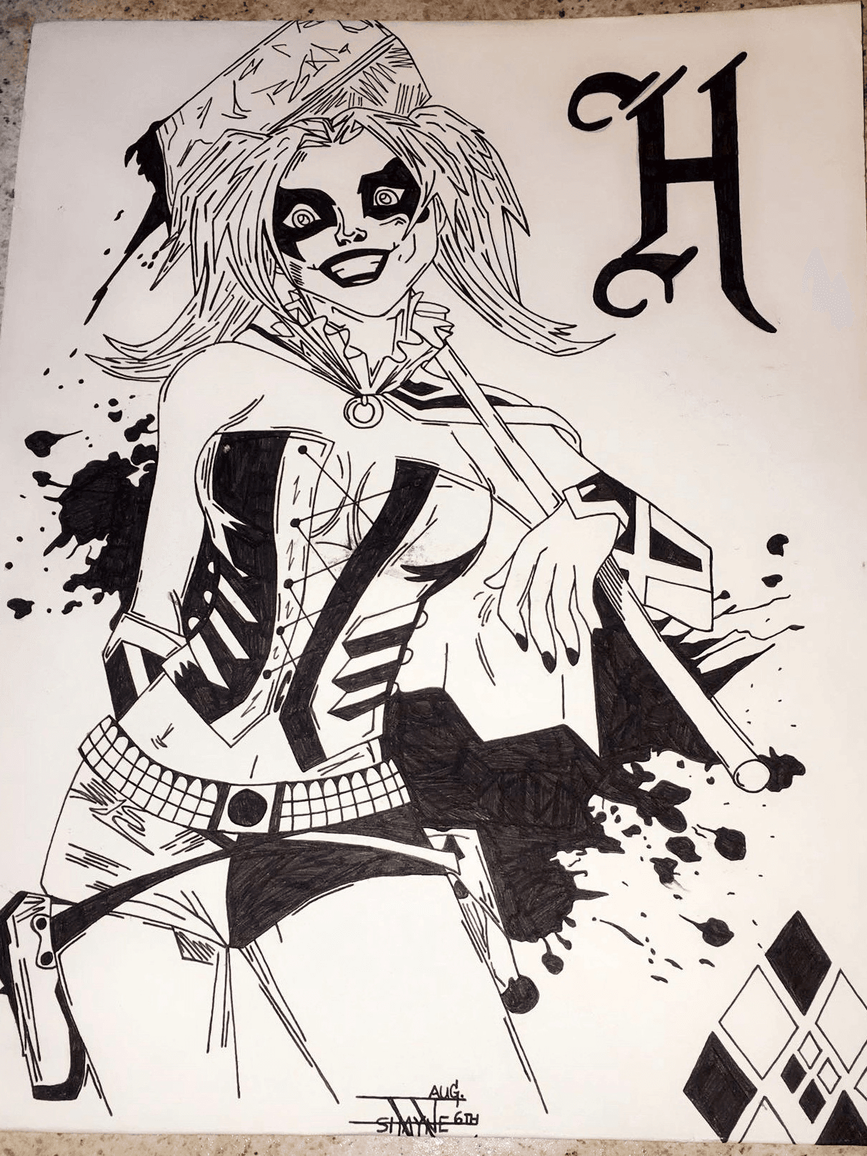 prompthunt tattoo design of margot robbie as harley quinn with a little  smile holding ace card in the style of den yakovlev realistic face  black and white realism tattoo hyper realistic highly