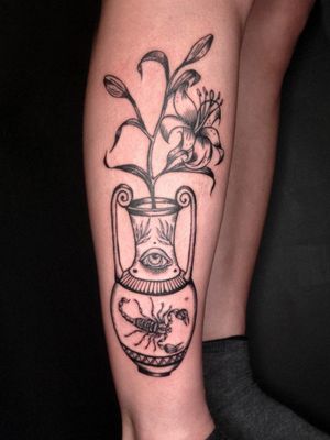 Vase and flowers with some scorpion love