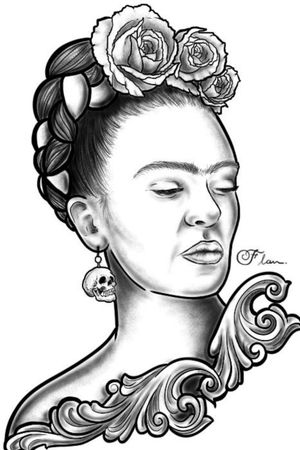 Frida Kahlo lista para ser tatuada o un print Sígueme en Instagram como:@dhana.erika.flan 