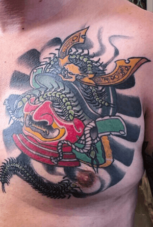 This was a cover up/fix up samurai mask... we added the centipedes and color!
