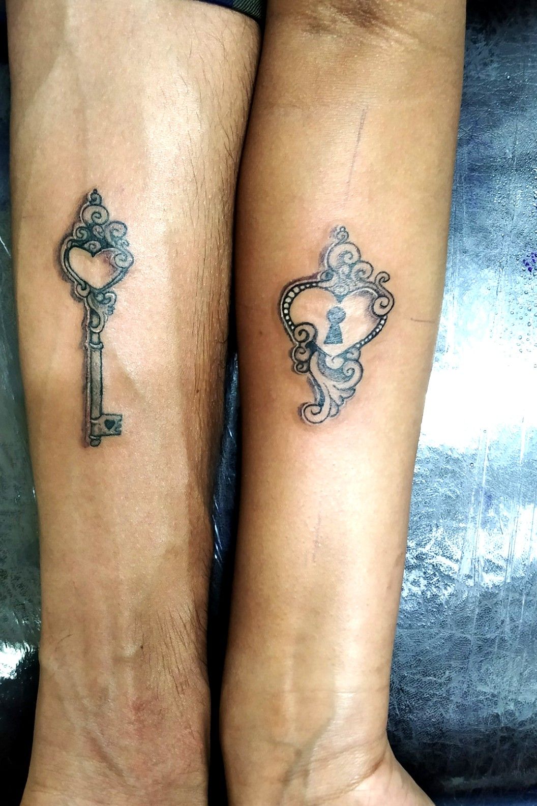 matching lock and key tattoos for couples