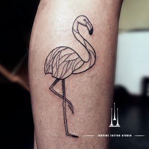 Excellent tattoo by @okamy  follow us for more fun🔥#flamingotattoo #flamingo #Line #linework #blackwork 