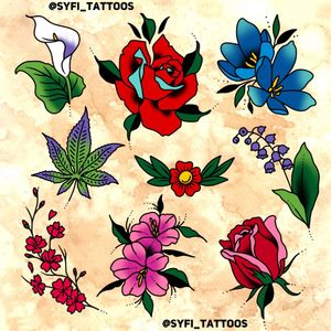 Floral tattoo Flash Available#syfitattoos #floral #rose #smalltattoo #color #traditional #cool #colorful #simple #cute #girly #brooklyn #nyc