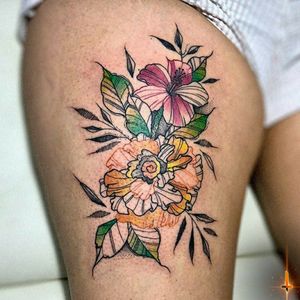 Nº739 #tattoo #tattooed #ink #inked #girlswithtattoos #floral #flowers #floraltattoo #flowertattoo #sketchytattoo #watercolortattoo #cempasuchiltattoo #mexicanmarigold #marigoldtattoo #liriomexicano #mexicanlilly #lillytattoo #stencilstuff #dynamiccolor #dynamicink #radiantcolorsink #eztattooing #ezcartridge #cheyennetattooequipment #hawkpen #bylazlodasilva INSPIRED by the art of @skvlska