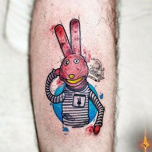Pieza para mi amigo @robertocein 🤙🏼!!! MIL GRACIAS POR CONFIARME TU PRIMER TATTOO... VAMOS POR MÁS!!! Nº791 31 MINUTOS: 🚬🐰 Juan Carlos Bodoque #tattoo #tattooed #ink #inked #boyswithtattoos #firsttattoo #31minutos #juancarlosbodoque #nickelodeon #puppet #puppettattoo #rabbit #rabbittattoo #notaverde #cartoon #cartoontattoo #fanart #sketchy #sketchytattoo #watercolor #watercolortattoo #eztattooing #ezcartridge #radiantcolorsink #radiantink #stencilstuff #cheyennetattooequipment #hawkpen #bylazlodasilva