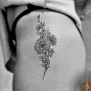 Nº913 #tattoo #tattooed #ink #inked #girlswithtattoos #sexytattoo #floral #floraltattoo #flowers #flowertattoo #sunflower, #daisy #cherryblossom #orchid #stencilstuff #dynamiccolor #dynamiccolorco #dynamicink #empirecartridges #fkirons #spektrahalo2 #bylazlodasilva