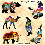 Wildlife Silhouettes Tattoo Flash Available #syfitattoos #silhouette #animals #color #traditional #cool #colorful #habitats #animaltattoo #brooklyn #nyc