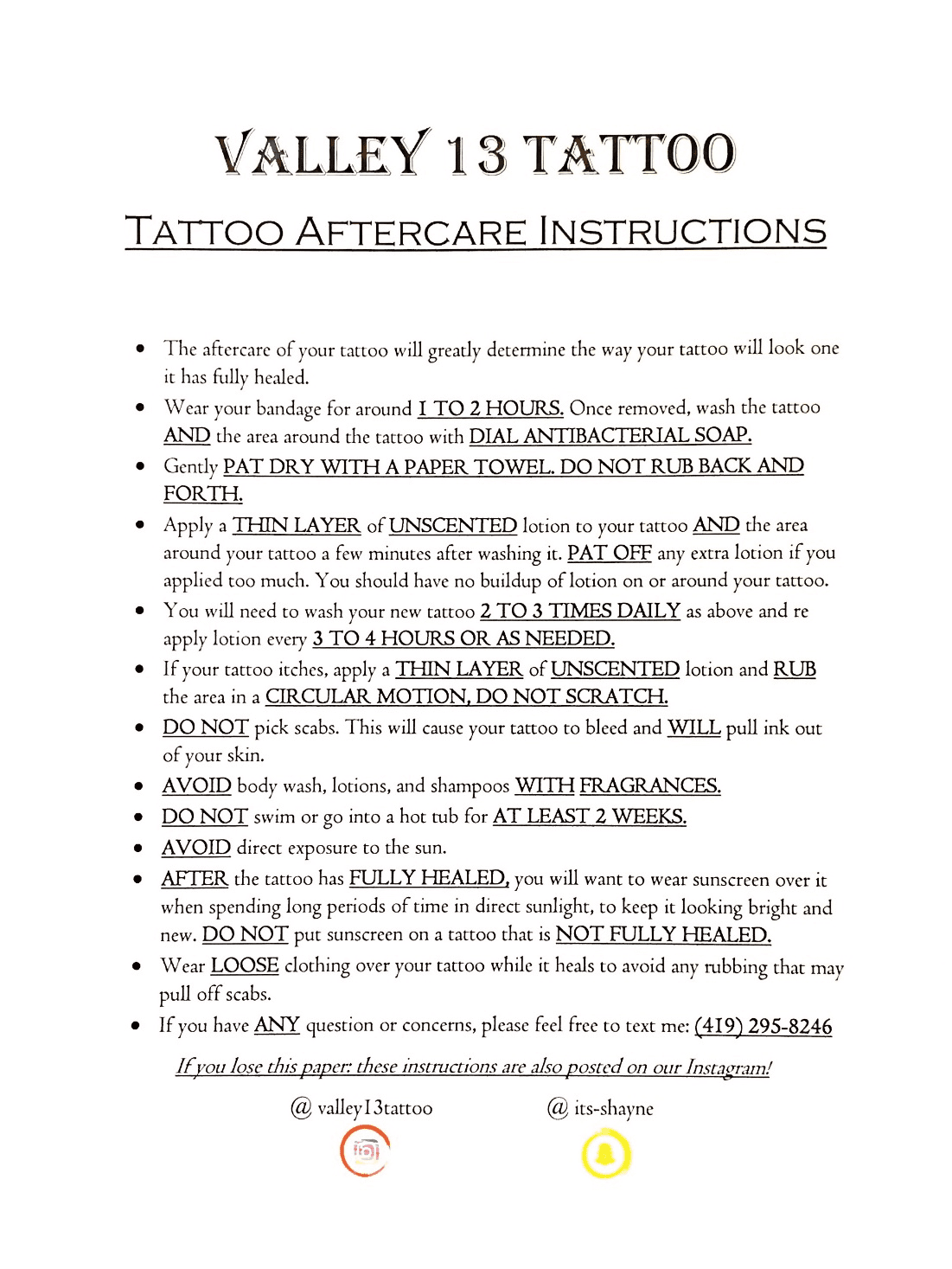 Aftercare Sheets  Downloadable  Tattoo Everything Supplies