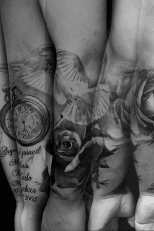 Instagram: @rusty_hstBlack and grey half sleeve. #timepiece #rose #dove #roses #blackandgrey #blackandgreyrealism #realism 