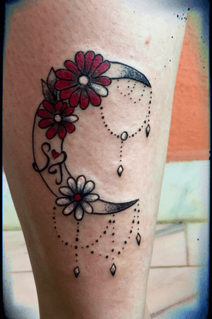 Moon with flowers tattoo 
