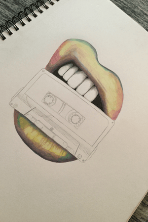 A design I couldn’t finish, I gifted my sketch pad to a dear cousin of mine, this one is a favorite though #rainbow #lipstick #cassettetape #biting 