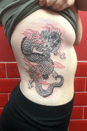 Dragon rib tattoo #ribtattoo #dragontattoo #outline #linework