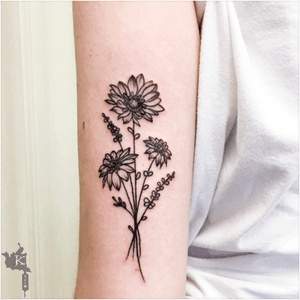 Floral Sprig Tattoo by Kirstie Trew • KTREW Tattoo • Birmingham, UK 🇬🇧 #floraltattoo #tattoo #fineline #linework #flowertattoo #birminghamuk