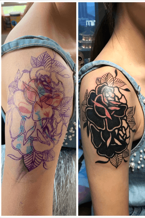 #Flower#cover up#old school#cover up tattoo#Black