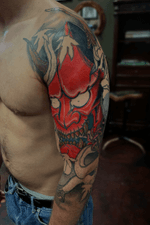Hannya mask half sleeve, 4 sessions in. 