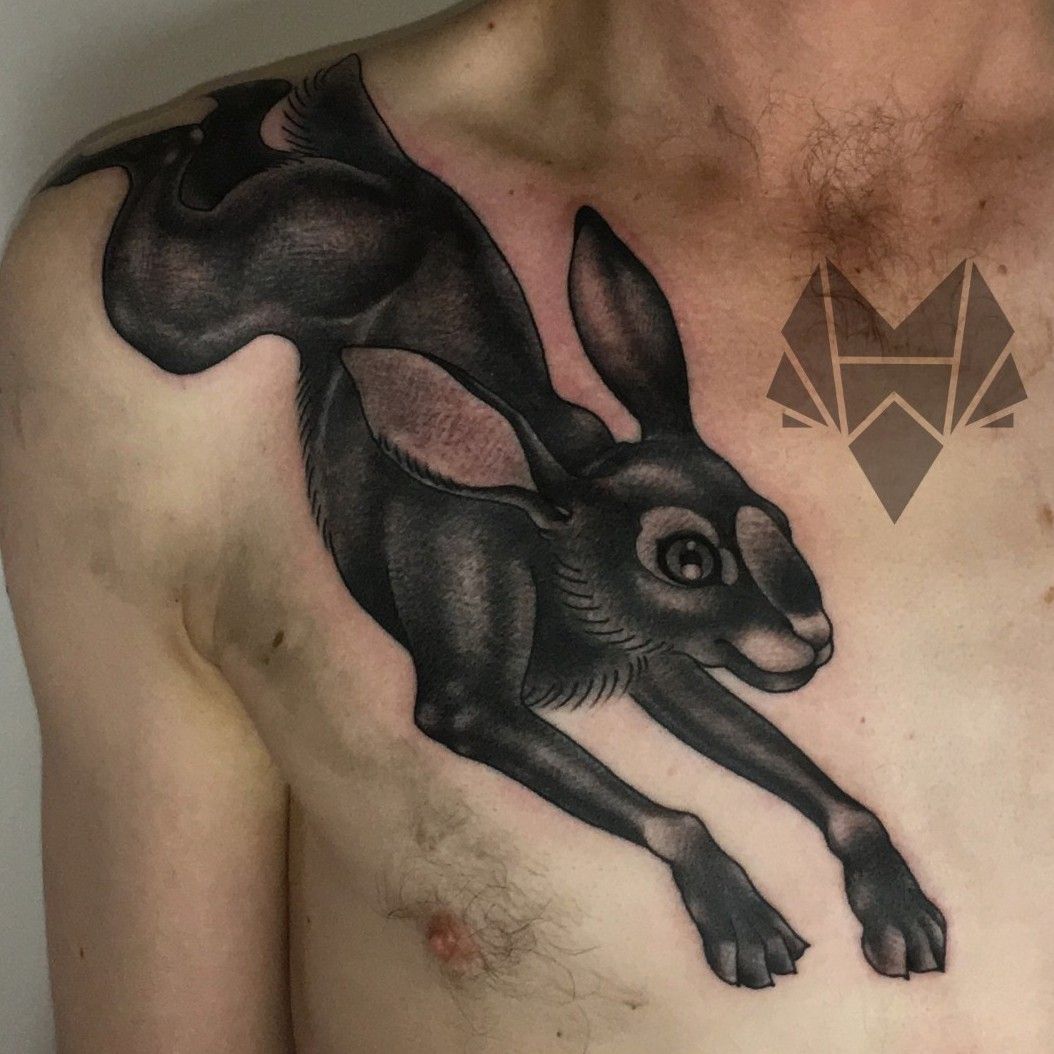 Tattoo uploaded by Blackmamba Tattoo • Mad rabbit tattoo #madrabbit #rabbit  #rabbittattoo #neotraditionalrabbit #cartoon • Tattoodo