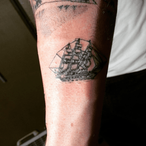 Tiny ship designed and performed by Gary at Vivid Tattoo San Diego, CA
