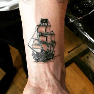 Pirate ship designed and performed by Gary at Vivid Tattoo San Diego, CA
