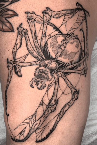 “She served none but herself; weaving webs of shadow on the stairs to the Throne.” Spider creeping around the side knee. Thank you for making the trip and sitting tough, Abigayle. Made at @americancrowtattoo 🕷 #columbustattooers #lordoftherings #lordoftheringstattoo #fantasytattoo #btattooing #blxckink