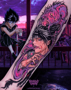 🐉HiEi -dragon of the darkness flame🐉 #yuyuhakusho ( @brandochiesa x @liamwong ) . Collab whit my awesome bro @liamwong your contribution gives life to my work💜 . . . . . . done at @blue_tony_toy @tattoodo @fkirons @eternalink @delight_needle_cartridges @delight_tattoo_needles