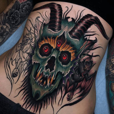 demon skull sleeve tattoos