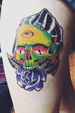 Trippy reaper I did on a thigh! 