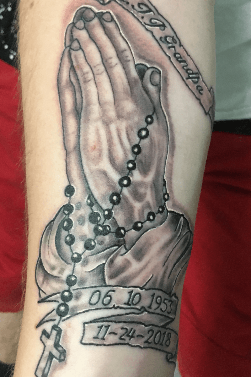 Tattoo uploaded by Dominic Williamson • Black and gray praying hands ...