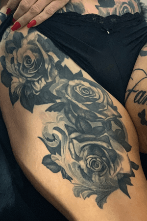 Black and grey roses coverup tattoo 