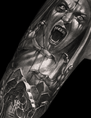 Finished horror sleeve ☠️ done with @inkjecta @quantumtattooinks support @tattoodo #tattoodoambassador #dark #horror #nun #death #skull #wolf #moon #black #moscowtattoo #мсктату #татувмск #россиятату #москва #москвататуировка #sullenclothing #inkjecta #quantumtattooink #tattoodo