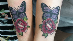 Matching butterfly old school tattoos 