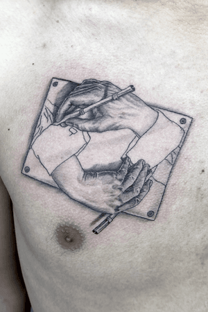 MC Escher’s drawing #tattoo #tattooed #ink #inked #tatuajes #bergentattoos #ytrearna #mechainktattoostudio #tatovering #bergen #bergentattoo #tattoonorway #tatoveringbergen #bergentattoostudio #norwegiantattooers #scandinaviantattooers #norwegiantats #blackandgreytattoo #mceschertattoo