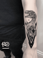 By RO. Robert Pavez • Velociraptor 🖤 • Done in studio Chronicink • 2019 #engraving #dotwork #etching #dot #linework #geometric #ro #blackwork #blackworktattoo #blackandgrey #black #tattoo #fineline