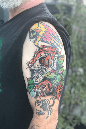 Cover Up Tiger Tattoo #coverup #coveruptattoo #coveruptattoos #tiger #tigertattoo #neotraditional #neotraditionaltattoo #neotraditionalcoverup #neotraditionaltiger